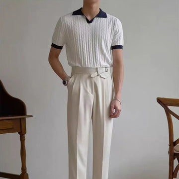 AIDASE  -  Knitting Short Sleeve Turn-down Collar Polos Men Summer New Casual Breathable Knit Polo Shirt Classic Mens Patchwork Polo Shirts aidase-shop